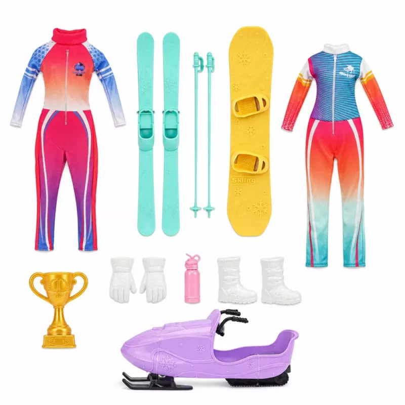 LEAN TOYS Anlily Doll Zestaw Sportów Zimowych Narty Skuter Śnieżny Snowboard Ubrania