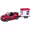 LEAN TOYS Burgundy Convertible Car With Horse Trailer Opening Doors Set 1:24 Die-cast