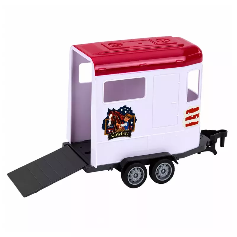 LEAN TOYS Burgundy Convertible Car With Horse Trailer Opening Doors Set 1:24 Die-cast