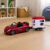 LEAN TOYS Burgundy Convertible Car With Horse Trailer Opening Doors Set 1:24 Die-cast