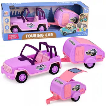LEAN TOYS Off-Road Vehicle with Camper Sounds Pink Travel Set