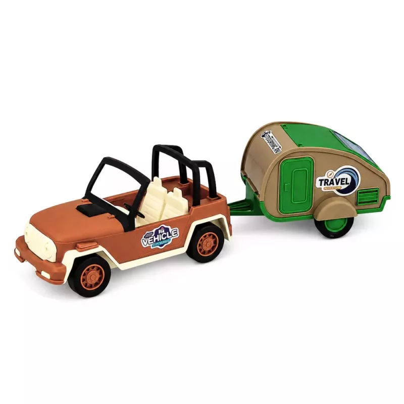 LEAN TOYS Off-Road Vehicle with Camper Sounds Green and Brown Tourist Set