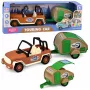 LEAN TOYS Off-Road Vehicle with Camper Sounds Green and Brown Tourist Set