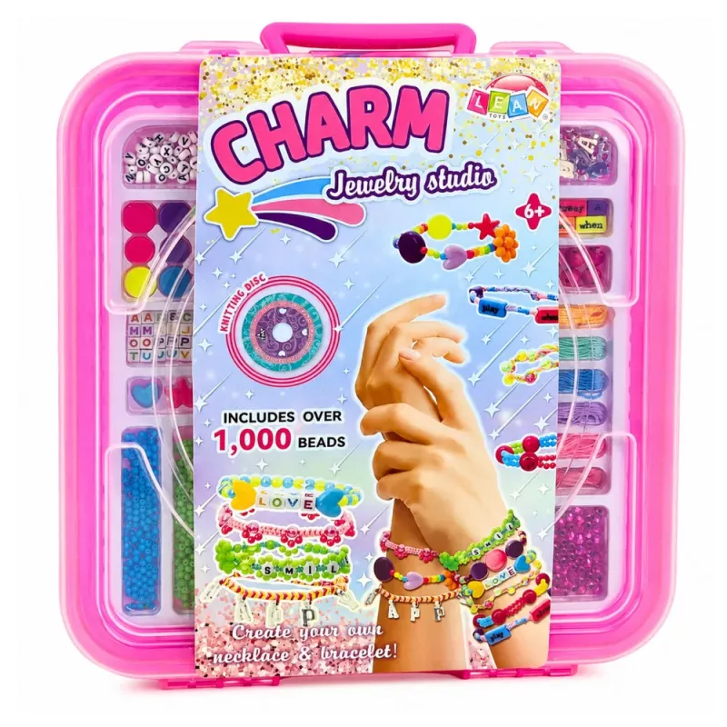 LEAN TOYS Zestaw do tworzenia biżuterii w walizce - 1000 elementów: koraliki, zawieszki, literki
