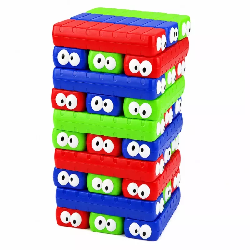 LEAN TOYS Gra zręcznościowa Wieża z klocków z oczkami Kostka Kolorowa 30 szt.