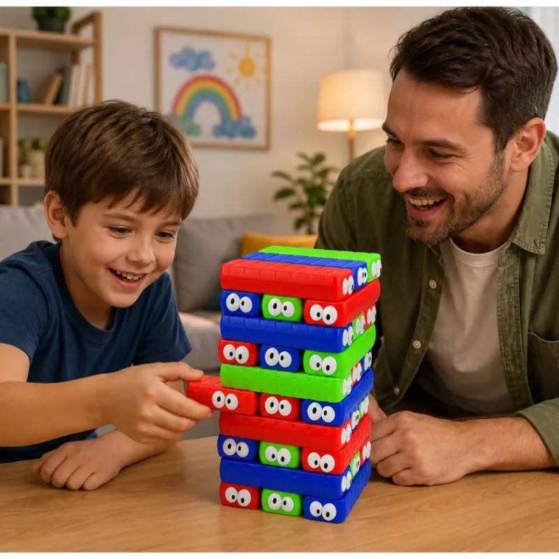 LEAN TOYS Gra zręcznościowa Wieża z klocków z oczkami Kostka Kolorowa 30 szt.