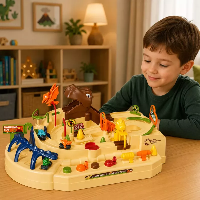 LEAN TOYS Interaktywny Ręczny Tor Arcade z Dinozaurami 8 Wyzwań Pojazdy