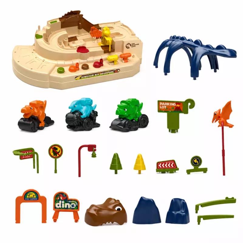 LEAN TOYS Interaktywny Ręczny Tor Arcade z Dinozaurami 8 Wyzwań Pojazdy