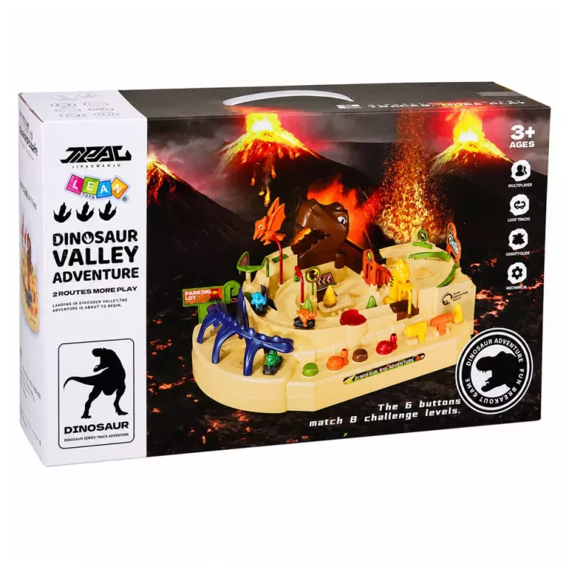 LEAN TOYS Interaktywny Ręczny Tor Arcade z Dinozaurami 8 Wyzwań Pojazdy