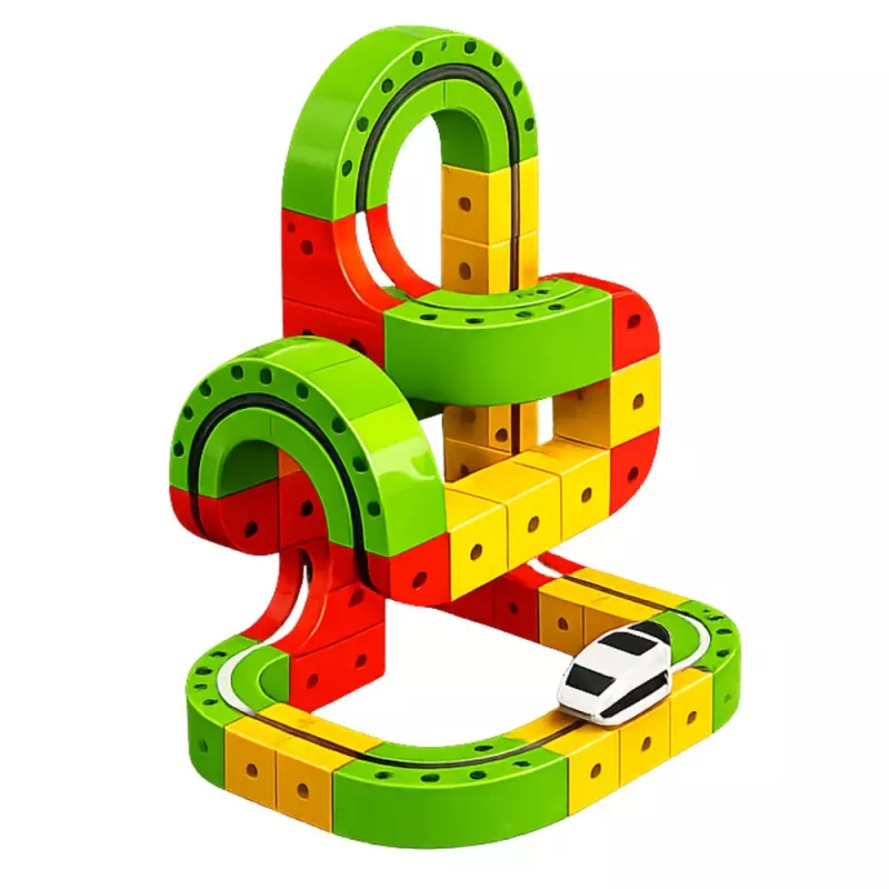 LEAN TOYS Magnetyczny Tor z Elektrycznym Pociągiem 3D Kreatywna Konstrukcja 67 el.