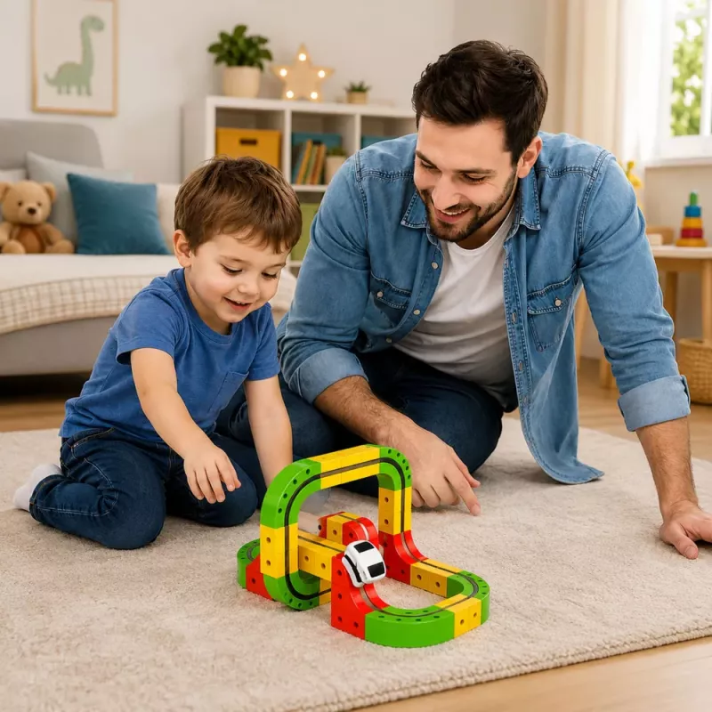 LEAN TOYS Magnetyczny Tor z Elektrycznym Pociągiem 3D Kreatywna Konstrukcja 67 el.