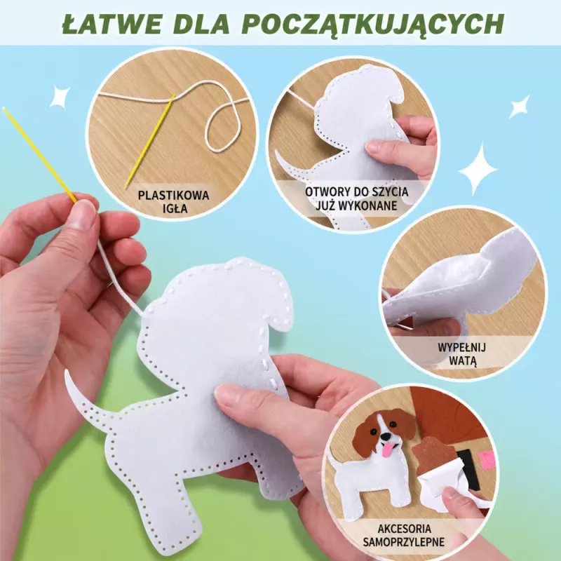LEAN TOYS Zestaw kreatywny do szycia filcowych maskotek leśne zwierzęta 6 szt.