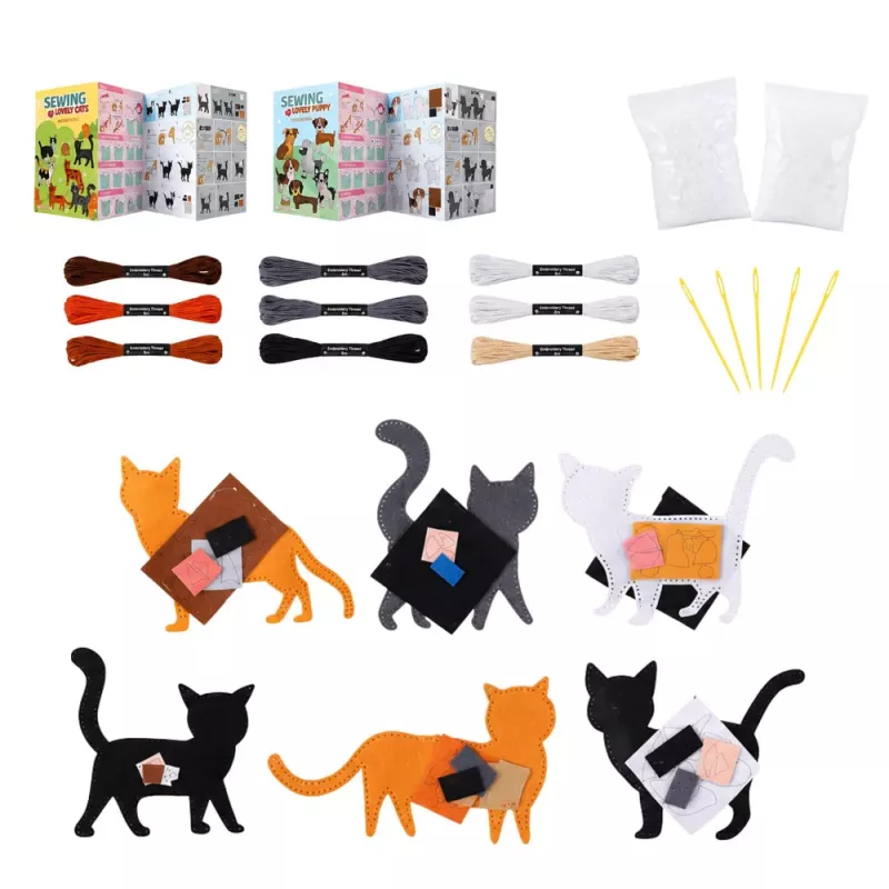 LEAN TOYS Kreatywny zestaw do szycia pluszaków z filcu, koty, DIY, 6 szt.
