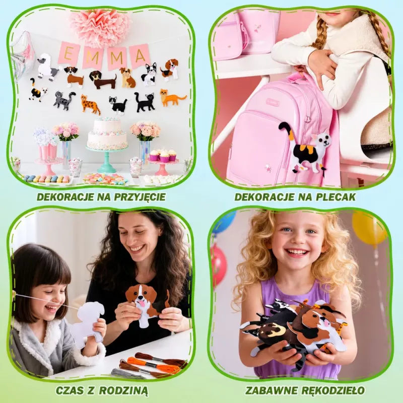 LEAN TOYS Kreatywny zestaw do szycia pluszaków z filcu, koty, DIY, 6 szt.