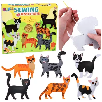 LEAN TOYS Kreatywny zestaw do szycia pluszaków z filcu, koty, DIY, 6 szt.