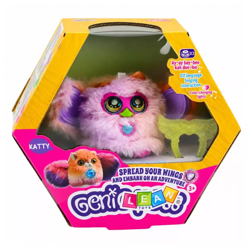 LEAN TOYS Genie Pets Interaktywny Stworek z Dźwiękiem i Światłem, Zawieszka, Fioletowy