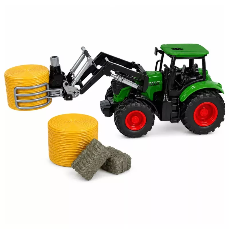 Zestaw Rolniczy LEAN TOYS Ciągnik z Chwytakiem do Bel Przyczepa Rolnicza Siano 1:24