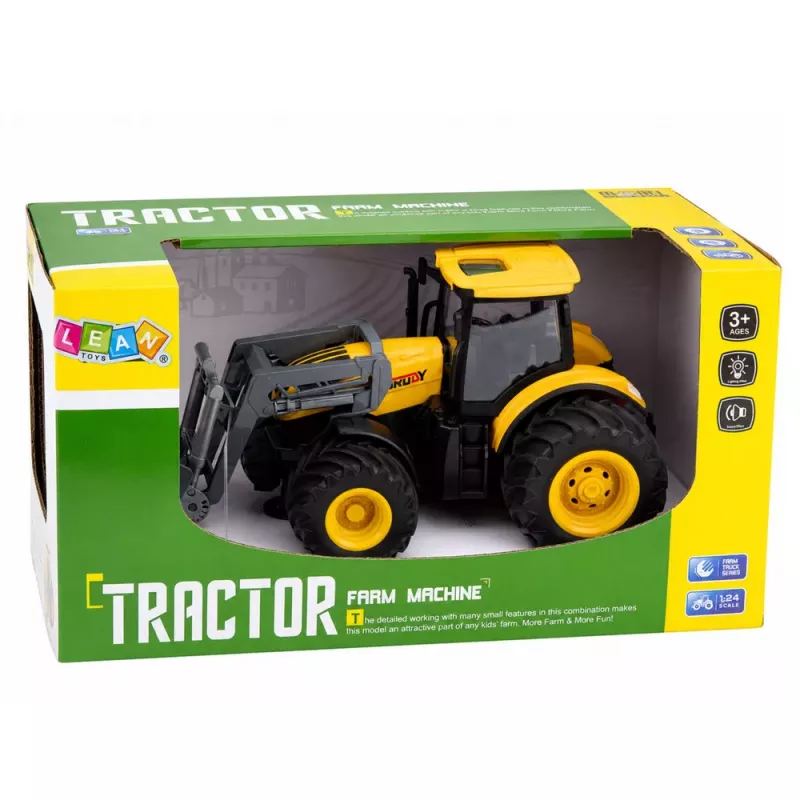 LEAN TOYS Ciągnik rolniczy z spycharką Światła Dźwięki Żółty 1:24