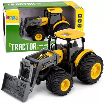 LEAN TOYS Ciągnik rolniczy z spycharką Światła Dźwięki Żółty 1:24