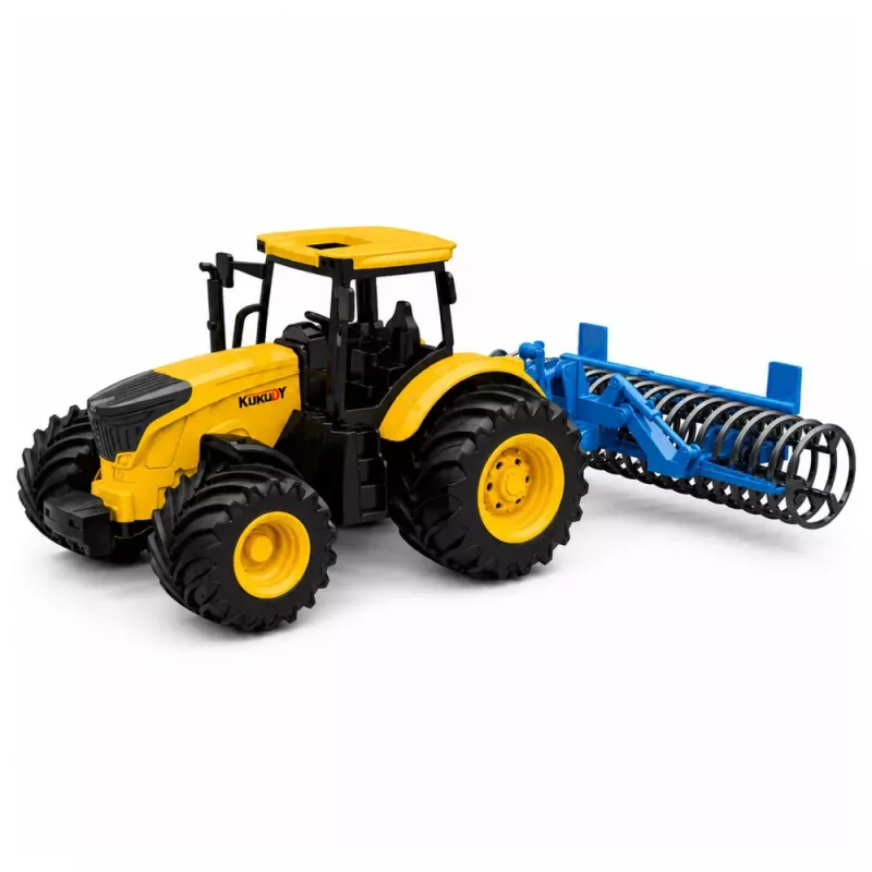 LEAN TOYS Ciągnik Rolniczy z Wałem, Światłami i Dźwiękami Żółty 1:24