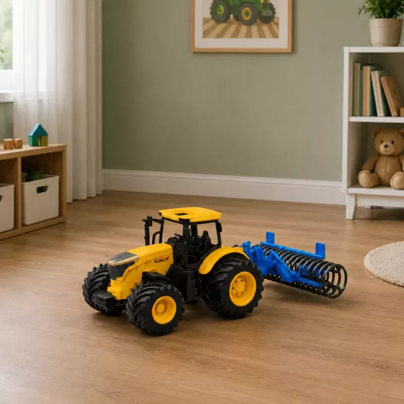 LEAN TOYS Ciągnik Rolniczy z Wałem, Światłami i Dźwiękami Żółty 1:24