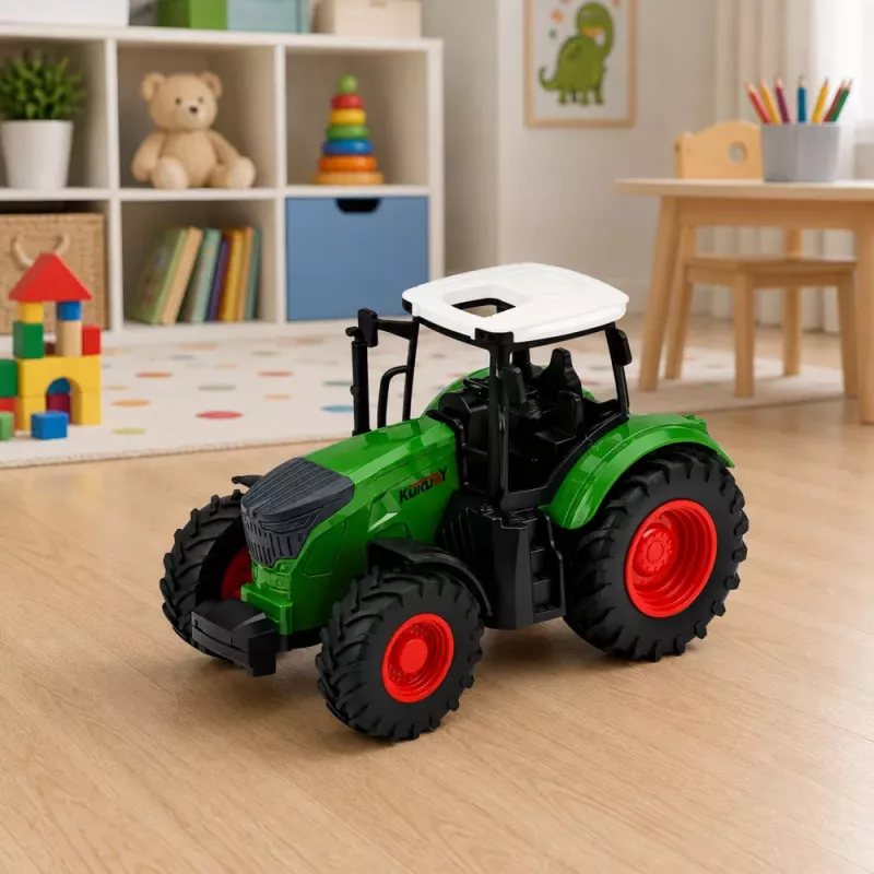 LEAN TOYS Ciągnik rolniczy z przyczepą 1:24 Biały Zielony Gumowe koła