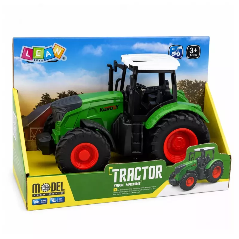 LEAN TOYS Ciągnik rolniczy z przyczepą 1:24 Biały Zielony Gumowe koła