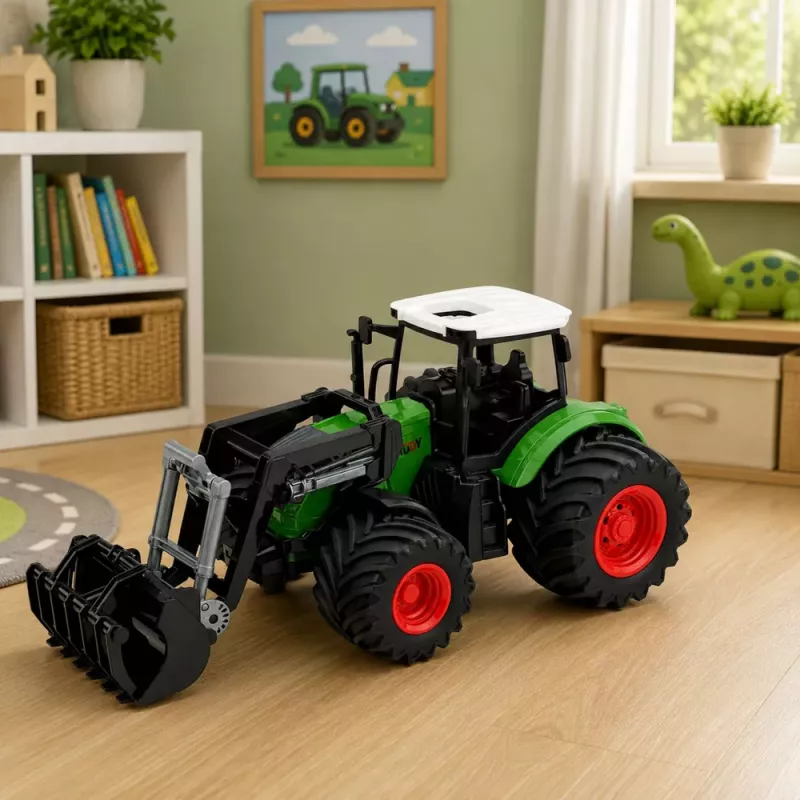 LEAN TOYS Agricultural Farm Tractor With Front Loader Rubber Wheels Green 1:24
