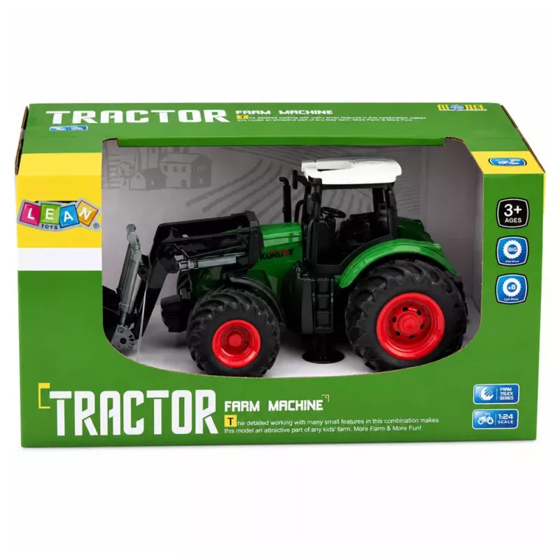 LEAN TOYS Agricultural Farm Tractor With Front Loader Rubber Wheels Green 1:24