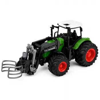 LEAN TOYS Ciągnik Rolniczy z Chwytakiem do Bel Gumowe Koła Zielony 1:24