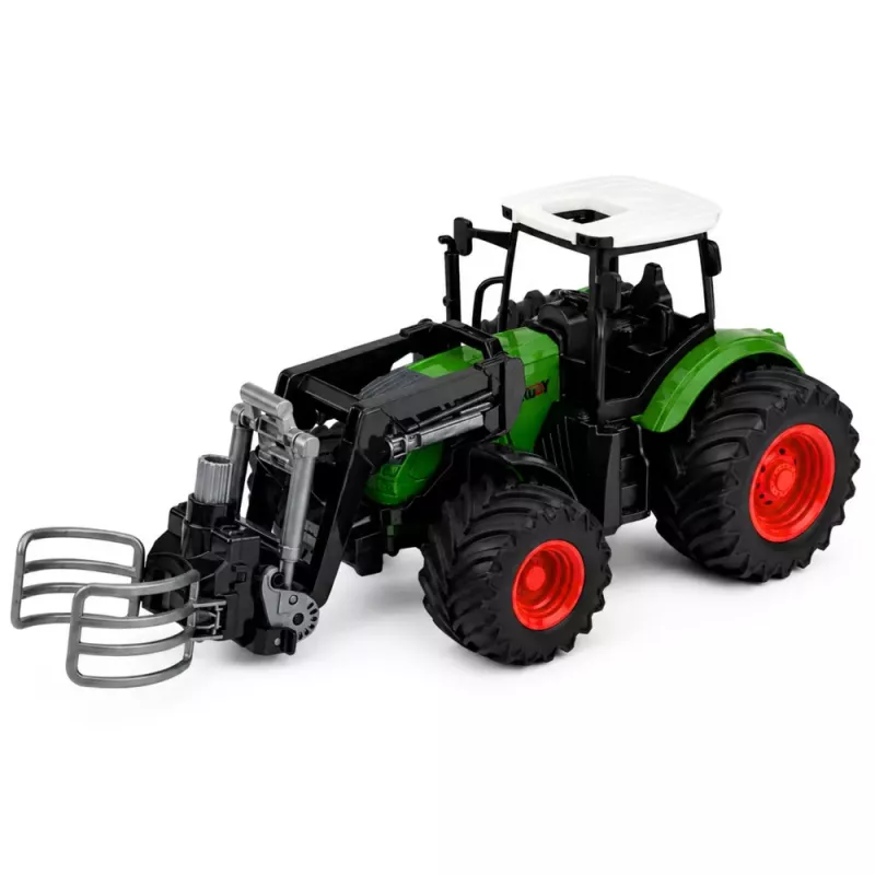 LEAN TOYS Ciągnik Rolniczy z Chwytakiem do Bel Gumowe Koła Zielony 1:24