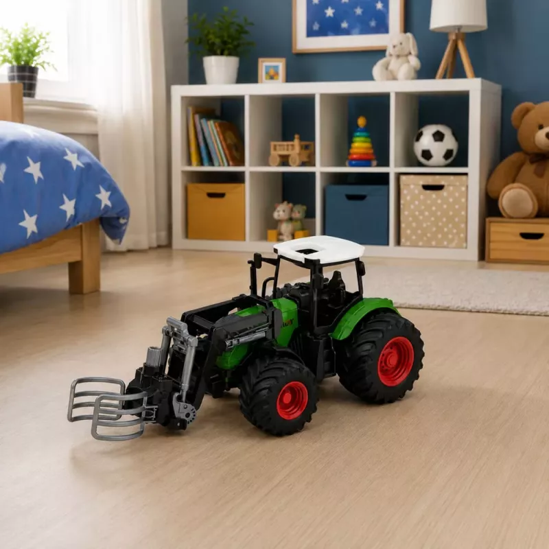 LEAN TOYS Ciągnik Rolniczy z Chwytakiem do Bel Gumowe Koła Zielony 1:24