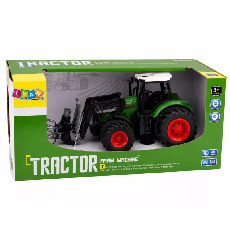LEAN TOYS Ciągnik Rolniczy z Chwytakiem do Bel Gumowe Koła Zielony 1:24