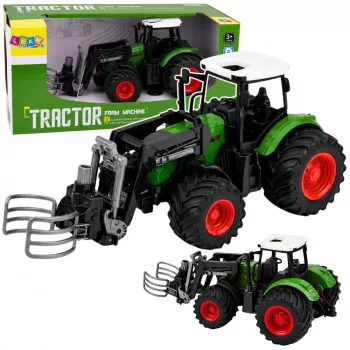 LEAN TOYS Ciągnik Rolniczy z Chwytakiem do Bel Gumowe Koła Zielony 1:24