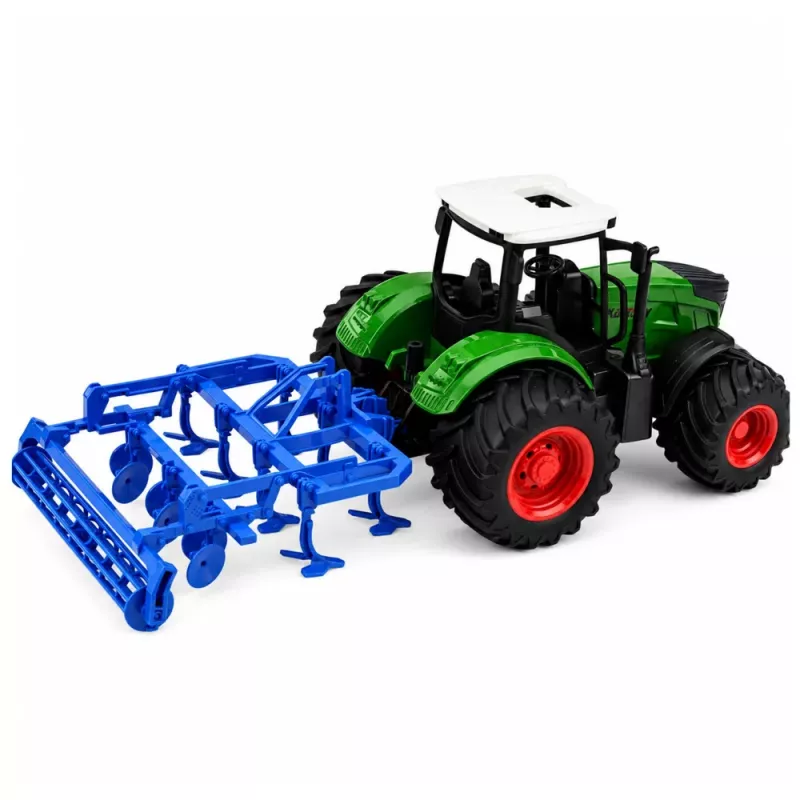 LEAN TOYS Ciągnik rolniczy z kultywatorem i agregatem uprawowym Zielony 1:24