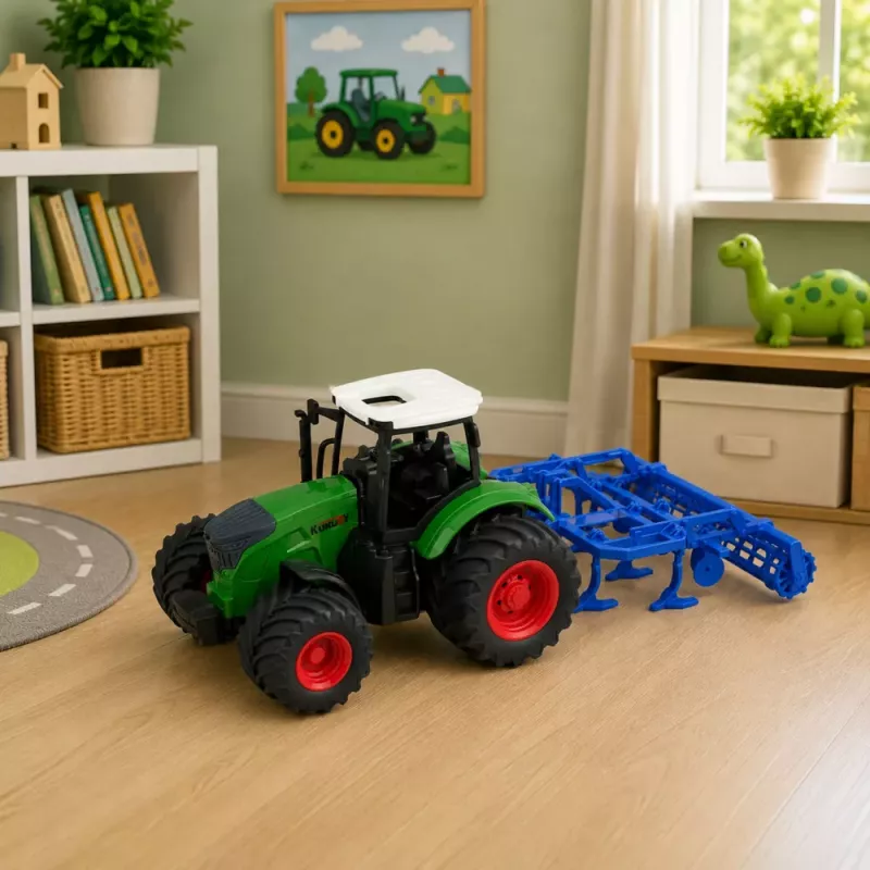 LEAN TOYS Ciągnik rolniczy z kultywatorem i agregatem uprawowym Zielony 1:24