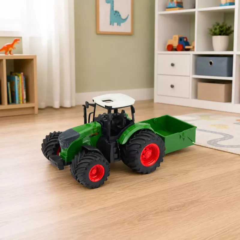 LEAN TOYS Ciągnik Rolniczy z Rozsiewaczem Nawozu Gumowe Koła Zielony 1:24