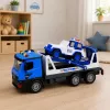 LEAN TOYS Policyjna laweta z radiowozem zestaw pojazdów światła dźwięki Niebieski