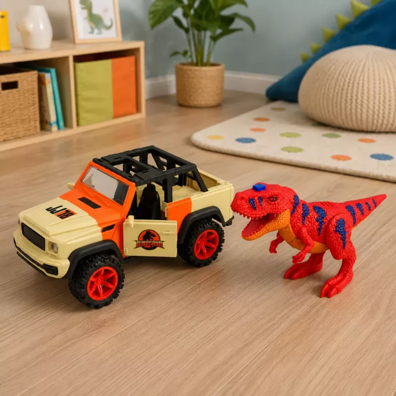 LEAN TOYS Pojazd terenowy z dinozaurem T-Rex, światła, dźwięki, otwierane drzwi