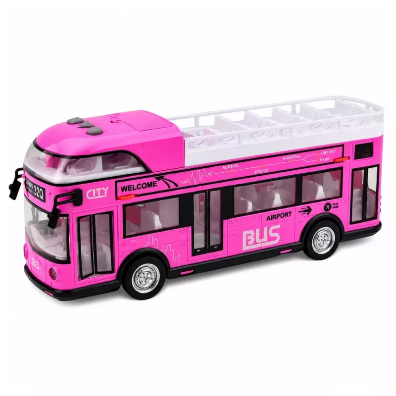 LEAN TOYS Double-Decker City Bus Opening Doors Lights Sounds Pink