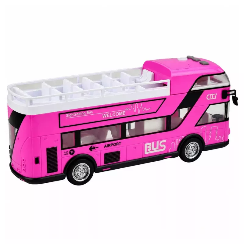 LEAN TOYS Double-Decker City Bus Opening Doors Lights Sounds Pink