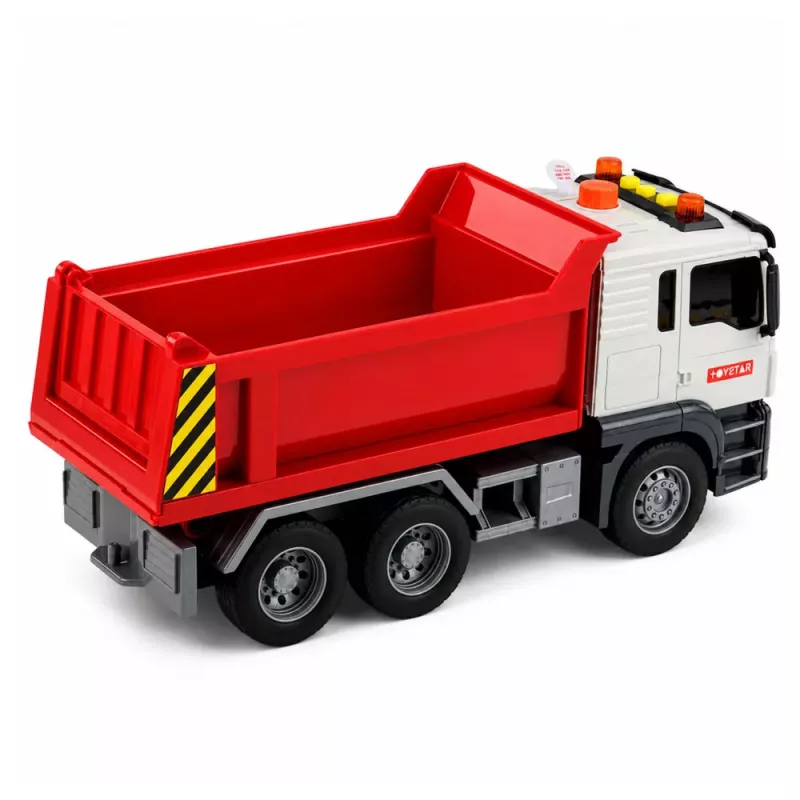 LEAN TOYS Wywrotka z podnoszoną skrzynią, otwieraną klapą, światłami i dźwiękami, czerwona