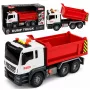 LEAN TOYS Wywrotka z podnoszoną skrzynią, otwieraną klapą, światłami i dźwiękami, czerwona
