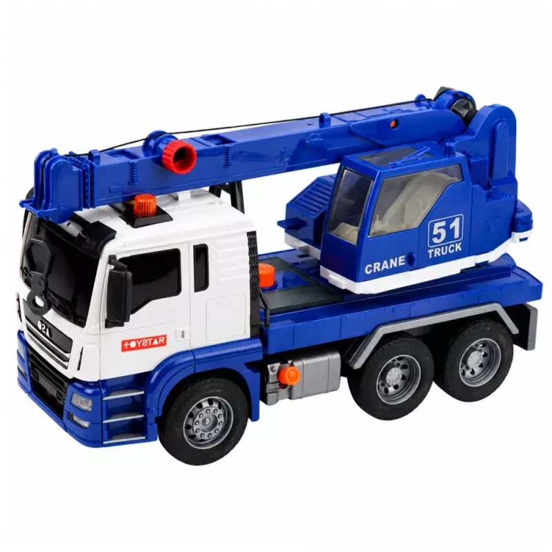 LEAN TOYS Samochód Budowlany Dźwig z Regulowanym Oświetleniem i Dźwiękami - Niebieski
