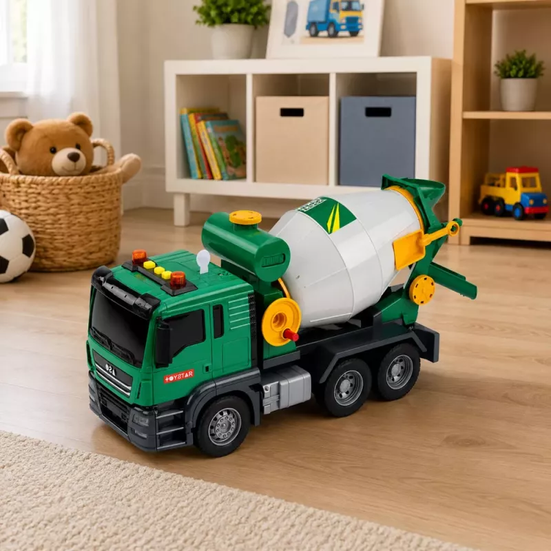 LEAN TOYS Betoniarka z obracającym się bębnem, światłami i dźwiękami, zielona