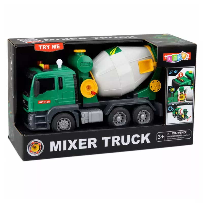 LEAN TOYS Betoniarka z obracającym się bębnem, światłami i dźwiękami, zielona