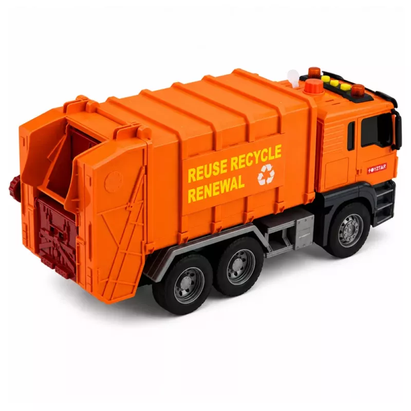 LEAN TOYS Śmieciarka z Koszami, Światłami i Dźwiękami - Pomarańczowa