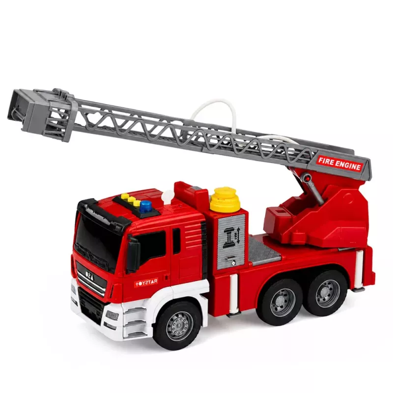 LEAN TOYS Wóz Strażacki z Wysięgnikiem, Funkcją Polewania Wodą, Światłami i Dźwiękami