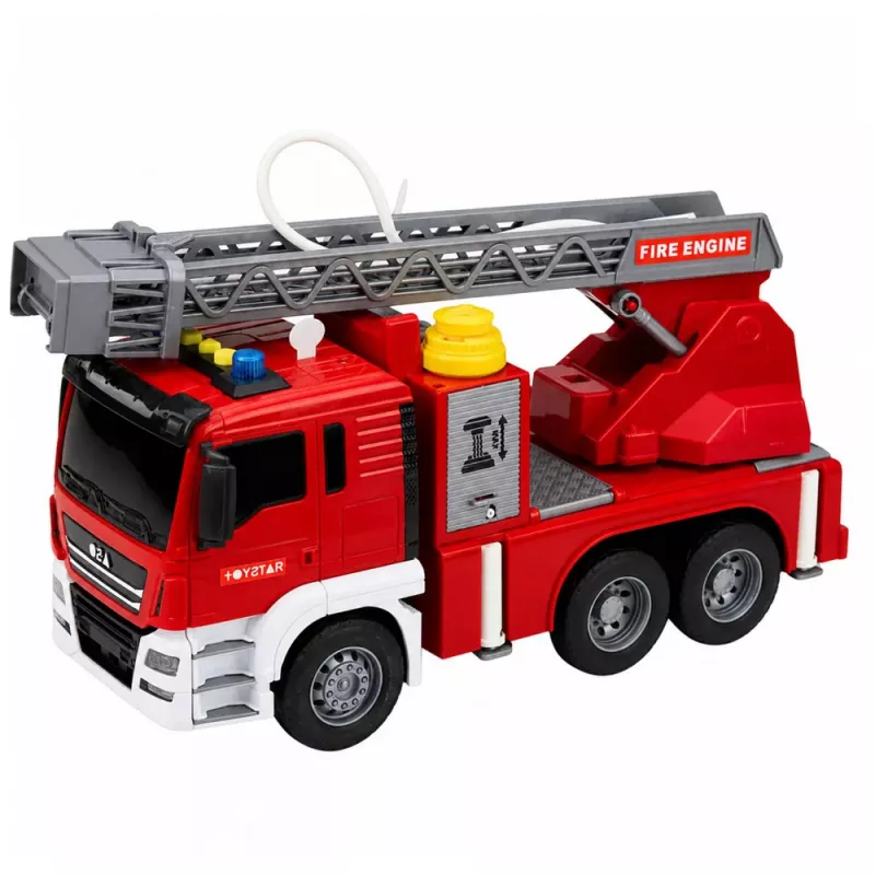 LEAN TOYS Wóz Strażacki z Wysięgnikiem, Funkcją Polewania Wodą, Światłami i Dźwiękami
