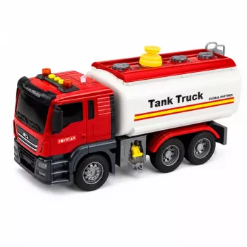 LEAN TOYS Ciężarówka z systemem wodnym, wąż do polewania, światła i dźwięki, czerwona